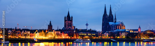 City center with Cathedral, Great St. Martin Church in Cologne, Germany