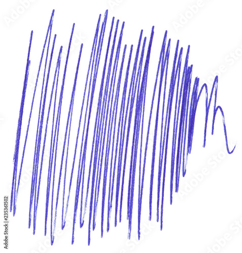 a stroke of a blue pen. hand drawn on paper  isolated element on white background. pen strokess