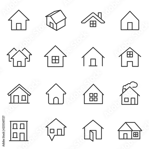 House, icon set. Houses, buildings, linear icons. Line with editable stroke