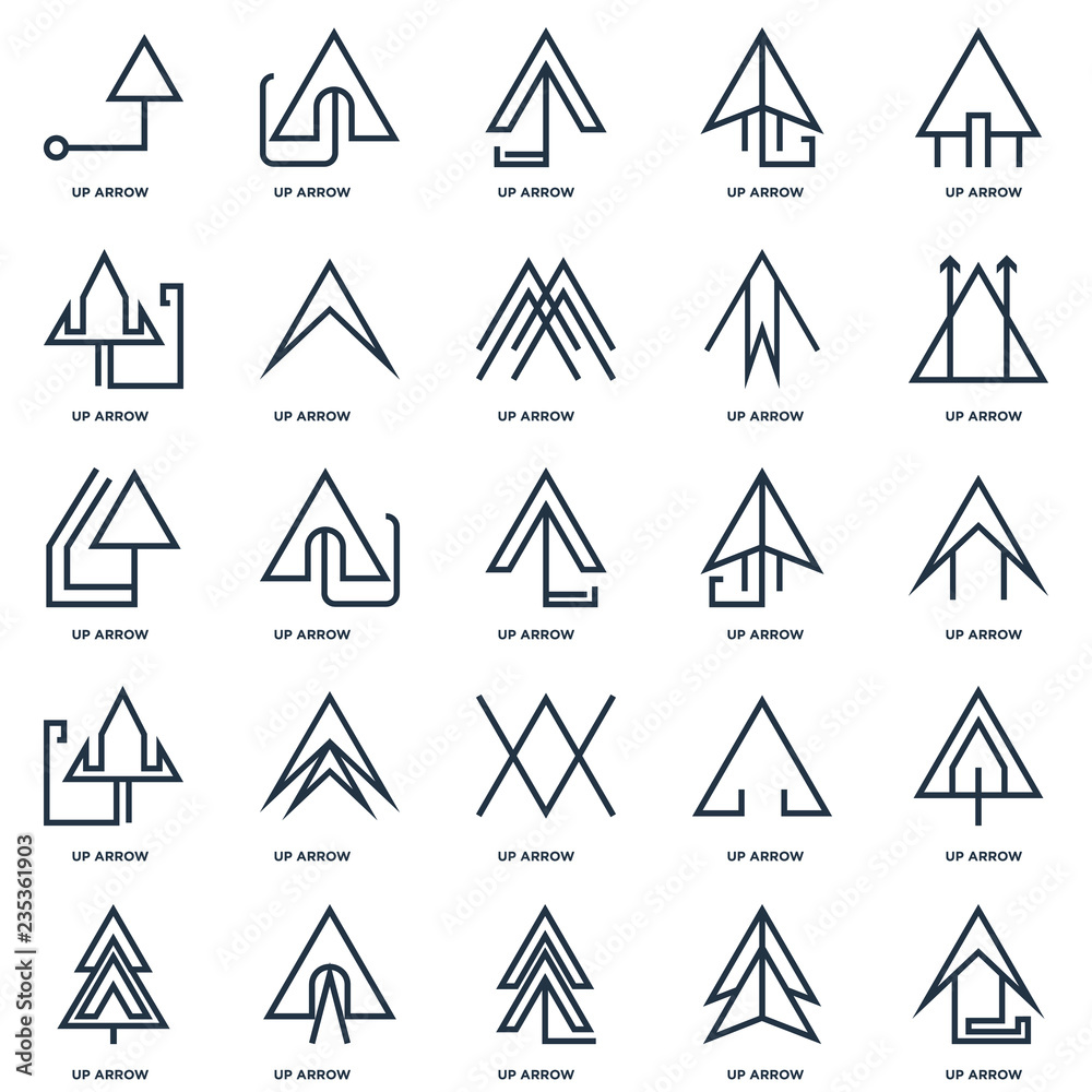 Set Of 25 outline icons such as Up arrow, arrow line icon Set Of 25 outline icons such as Up arrow, arrow line icon