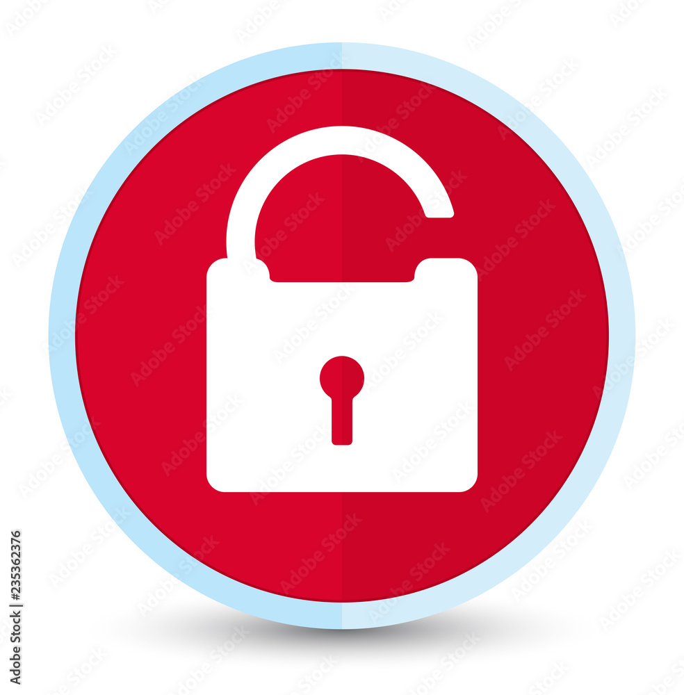 Unlock icon flat prime red round button Unlock icon flat prime red round button