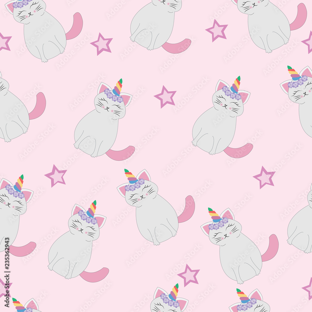 Cute cats unicorn seamless pattern.