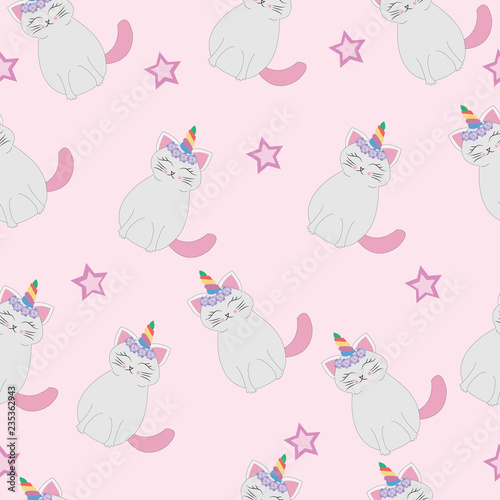Cute cats unicorn seamless pattern.