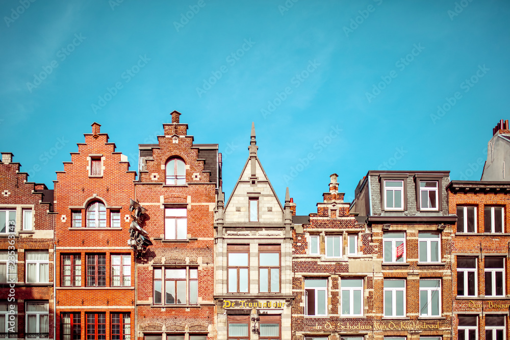 Fototapeta premium Antwerpen, Kingdom of Belgium. Historical houses in the Grote Markt in Antwerpen. Medieval construction. Belgium house.