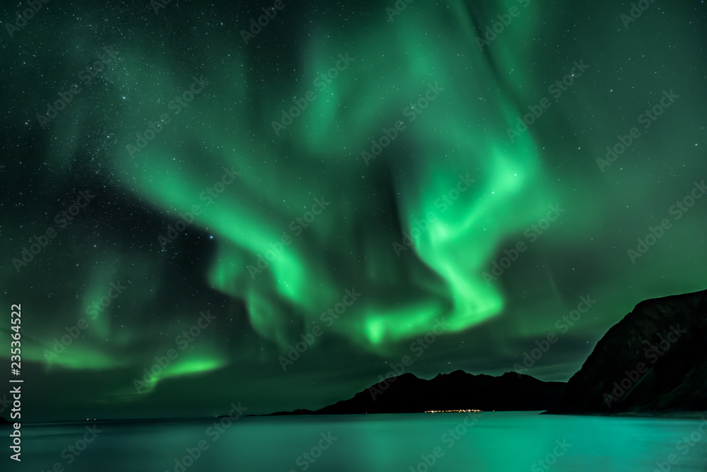 Aurora Borealis - northern lights - View from Grotfjord - Kwaloya -  north Norway