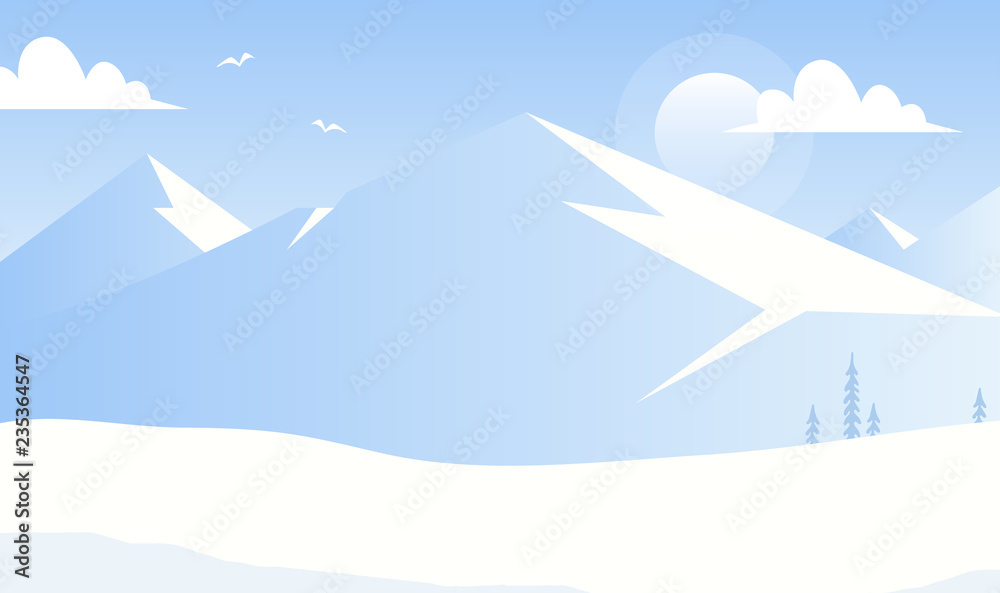 Blue mountain range background, winter, vector illustration