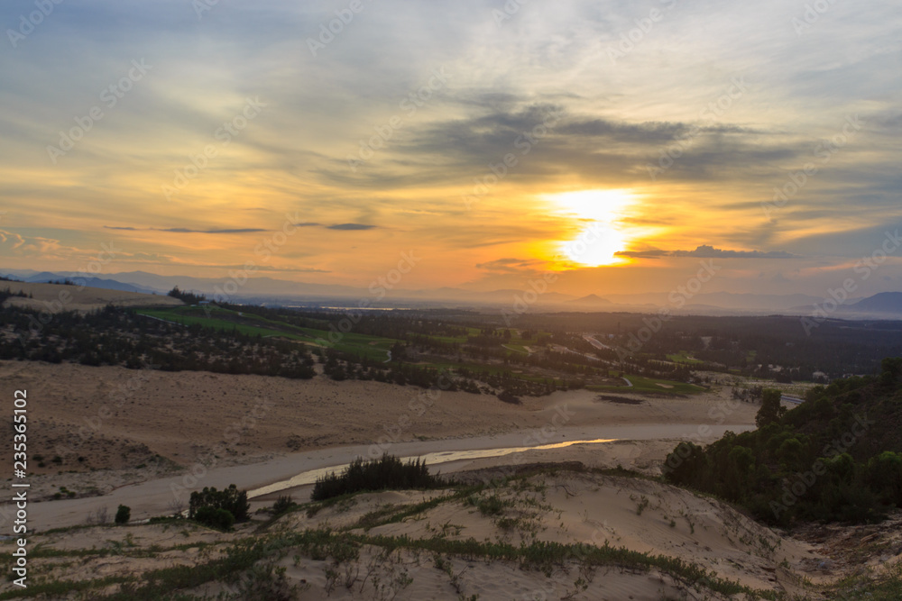 sunset in quy nhon beach in vietnam