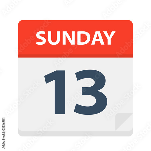 Sunday 13 - Calendar Icon. Vector illustration of week day paper leaf.