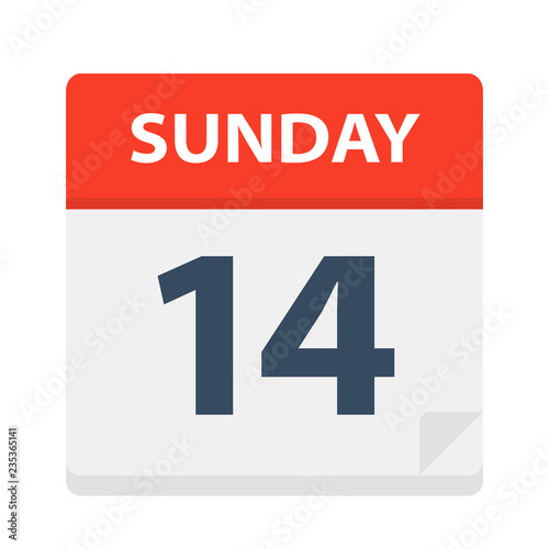 Sunday 14 - Calendar Icon. Vector illustration of week day paper leaf.