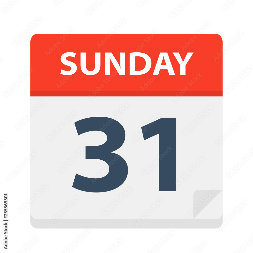 Sunday 31 - Calendar Icon. Vector illustration of week day paper leaf. Sunday 31 - Calendar Icon. Vector illustration of week day paper leaf.