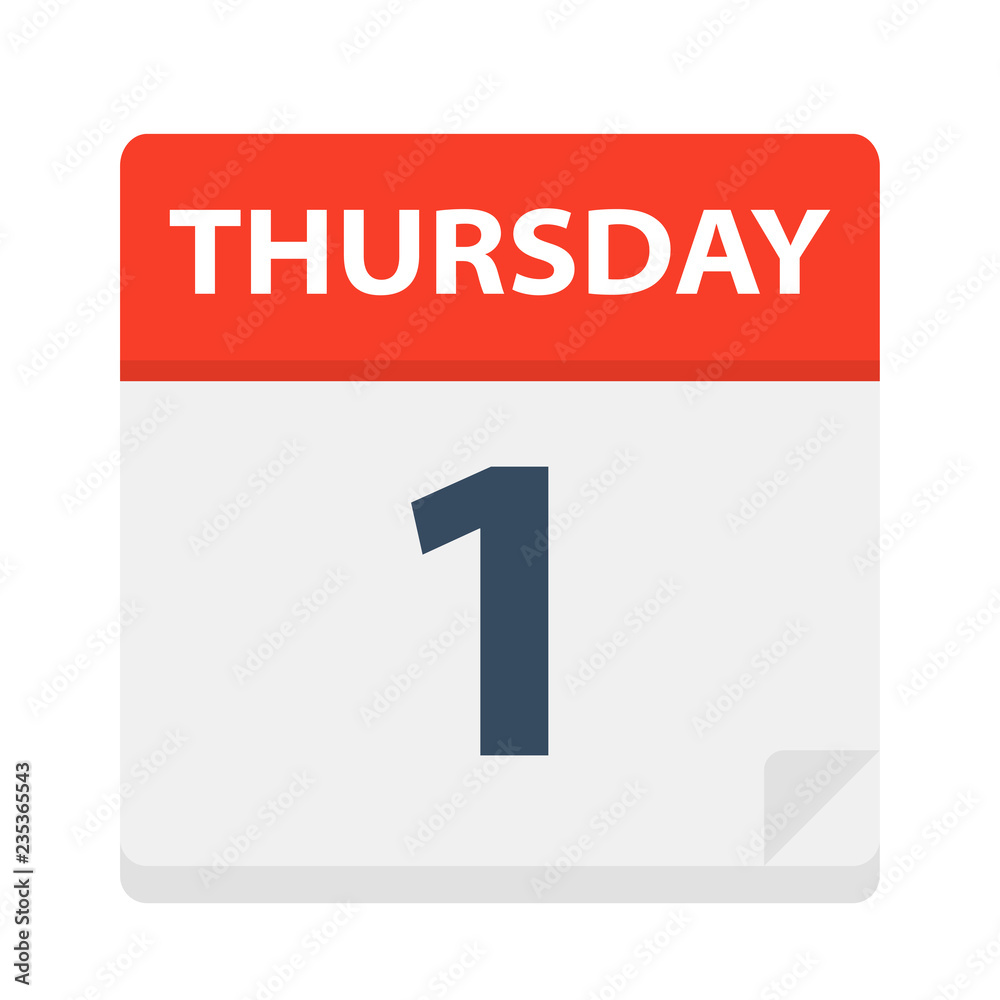 Thursday 1 - Calendar Icon. Vector illustration of week day paper leaf. Thursday 1 - Calendar Icon. Vector illustration of week day paper leaf.