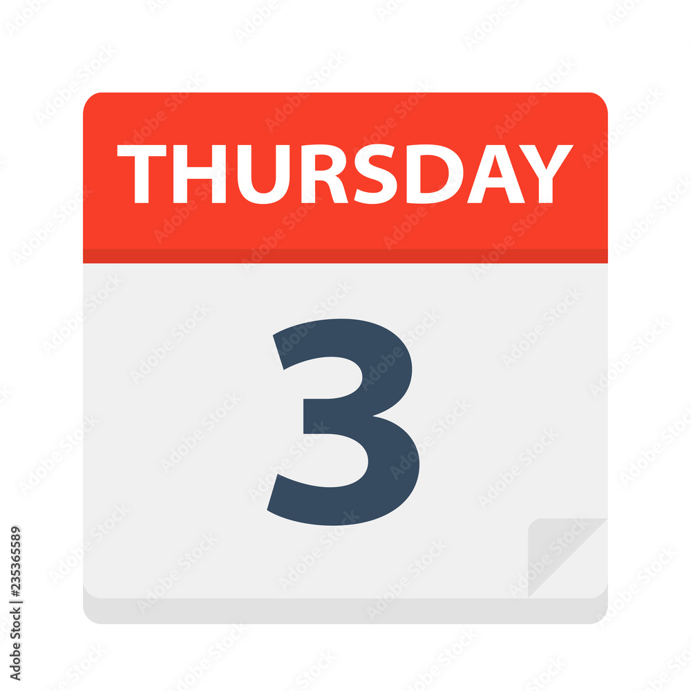 Thursday 3 - Calendar Icon. Vector illustration of week day paper leaf. Thursday 3 - Calendar Icon. Vector illustration of week day paper leaf.