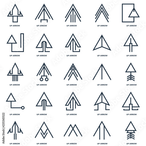 Set Of 25 outline icons such as Up arrow  arrow line icon