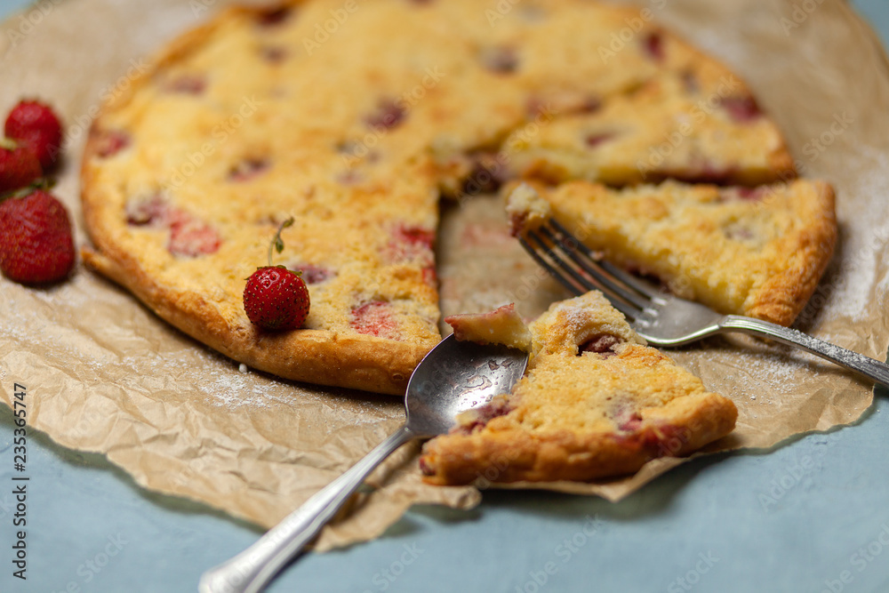Strawberry pie. Clafoutis. Dessert. Home baking concept Strawberry pie. Clafoutis. Dessert. Home baking concept