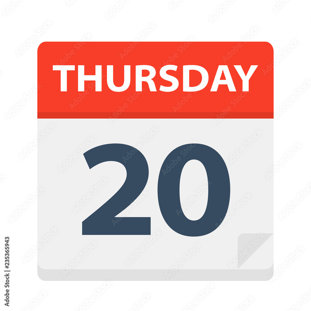 Thursday 20 - Calendar Icon. Vector illustration of week day paper leaf. Thursday 20 - Calendar Icon. Vector illustration of week day paper leaf.