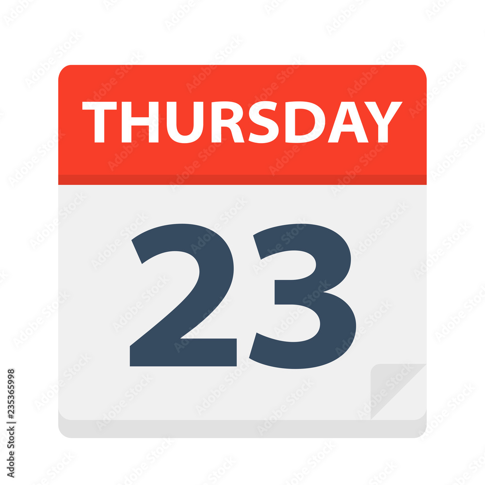 Thursday 23 - Calendar Icon. Vector illustration of week day paper leaf. Thursday 23 - Calendar Icon. Vector illustration of week day paper leaf.