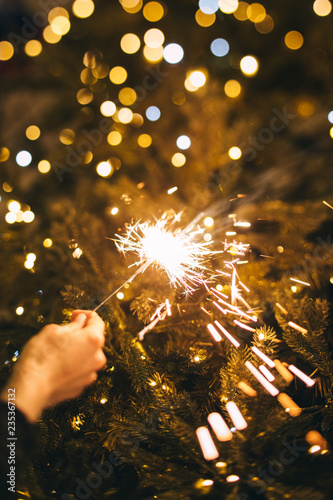 Crop Hand Holding Burning Sparkler