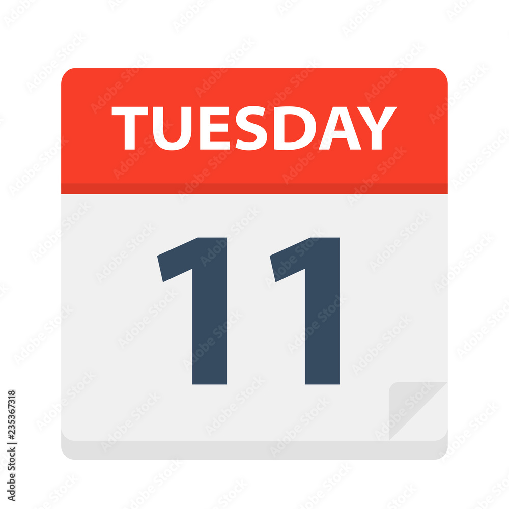Tuesday 11 - Calendar Icon. Vector illustration of week day paper leaf. Tuesday 11 - Calendar Icon. Vector illustration of week day paper leaf.