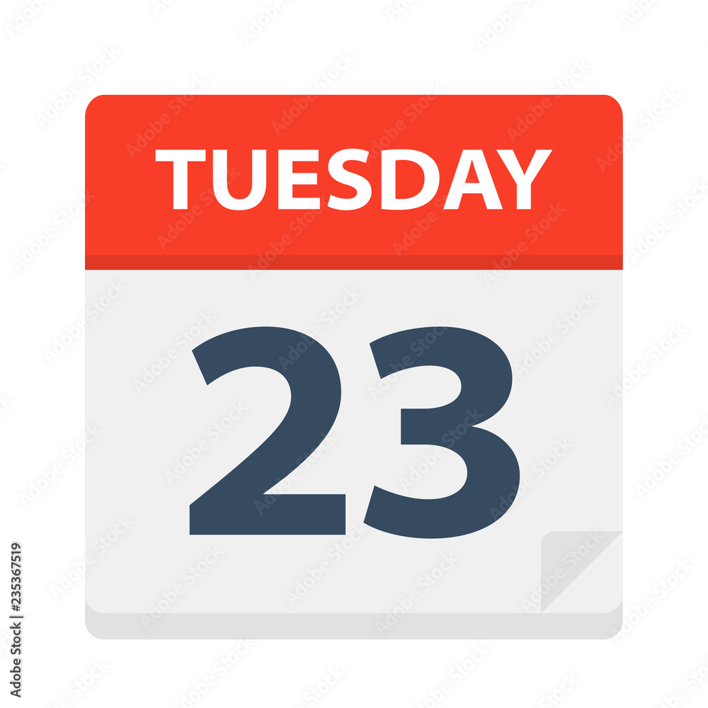 Tuesday 23 - Calendar Icon. Vector illustration of week day paper leaf. Tuesday 23 - Calendar Icon. Vector illustration of week day paper leaf.