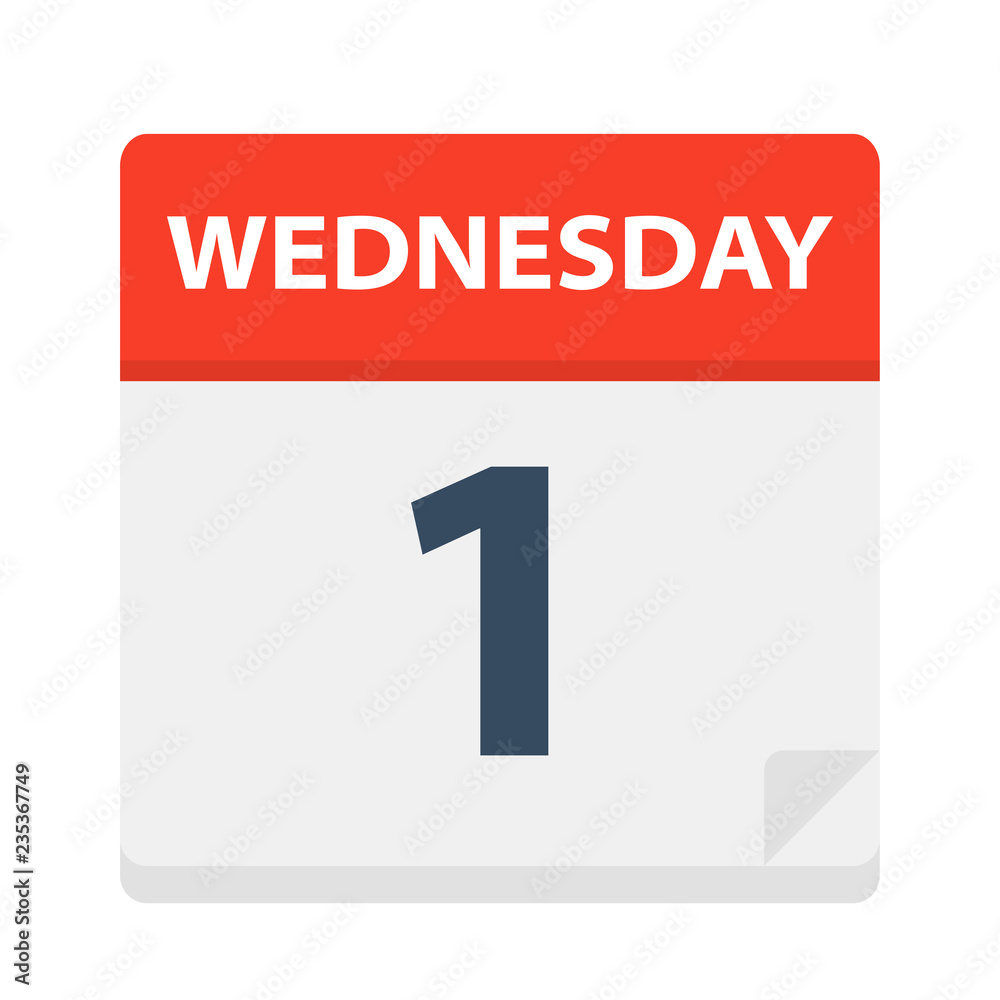 Wednesday 1 - Calendar Icon. Vector illustration of week day paper leaf. Wednesday 1 - Calendar Icon. Vector illustration of week day paper leaf.