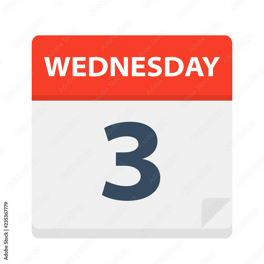Wednesday 3 - Calendar Icon. Vector illustration of week day paper leaf. Wednesday 3 - Calendar Icon. Vector illustration of week day paper leaf.