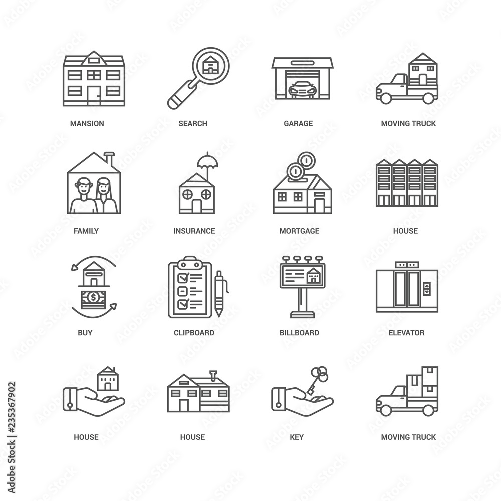 Simple Set of 16 Vector Line Icon. Contains such Icons as Moving Simple Set of 16 Vector Line Icon. Contains such Icons as Moving