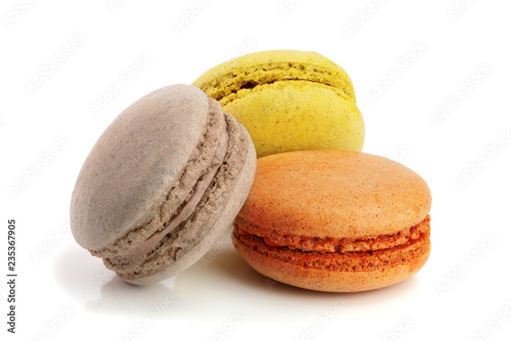 three macaroons isolated on white background closeup three macaroons isolated on white background closeup