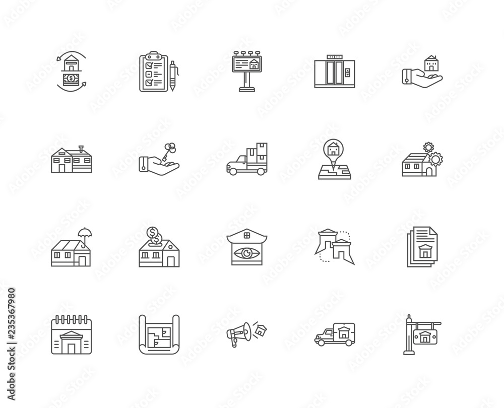 Simple Set of 20 Vector Line Icon. Contains such Icons as Real e Simple Set of 20 Vector Line Icon. Contains such Icons as Real e