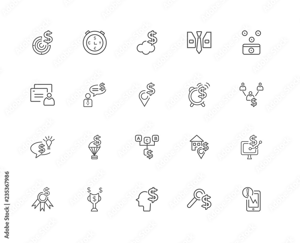 20 linear icons related to Alert, Search, Think, Trophy, Award, 20 linear icons related to Alert, Search, Think, Trophy, Award,