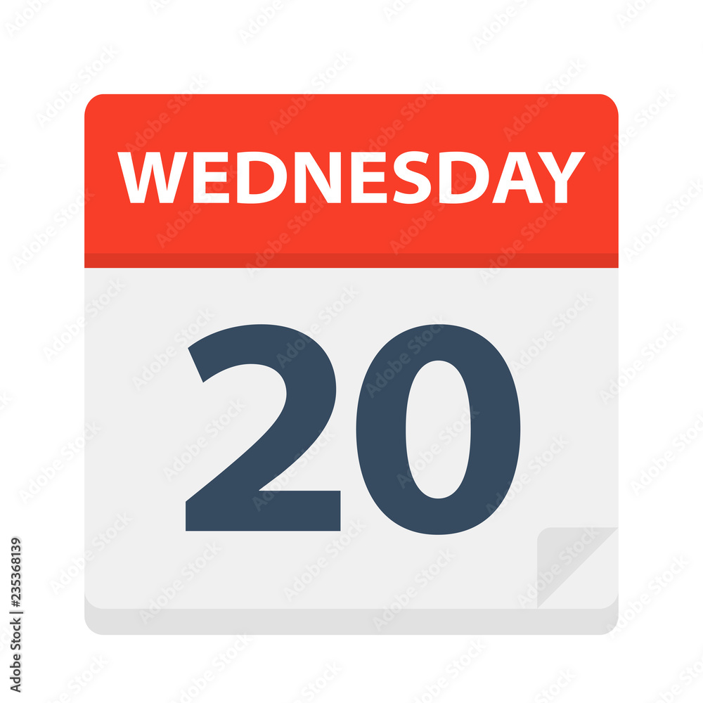 Wednesday 20 - Calendar Icon. Vector illustration of week day paper leaf. Wednesday 20 - Calendar Icon. Vector illustration of week day paper leaf.