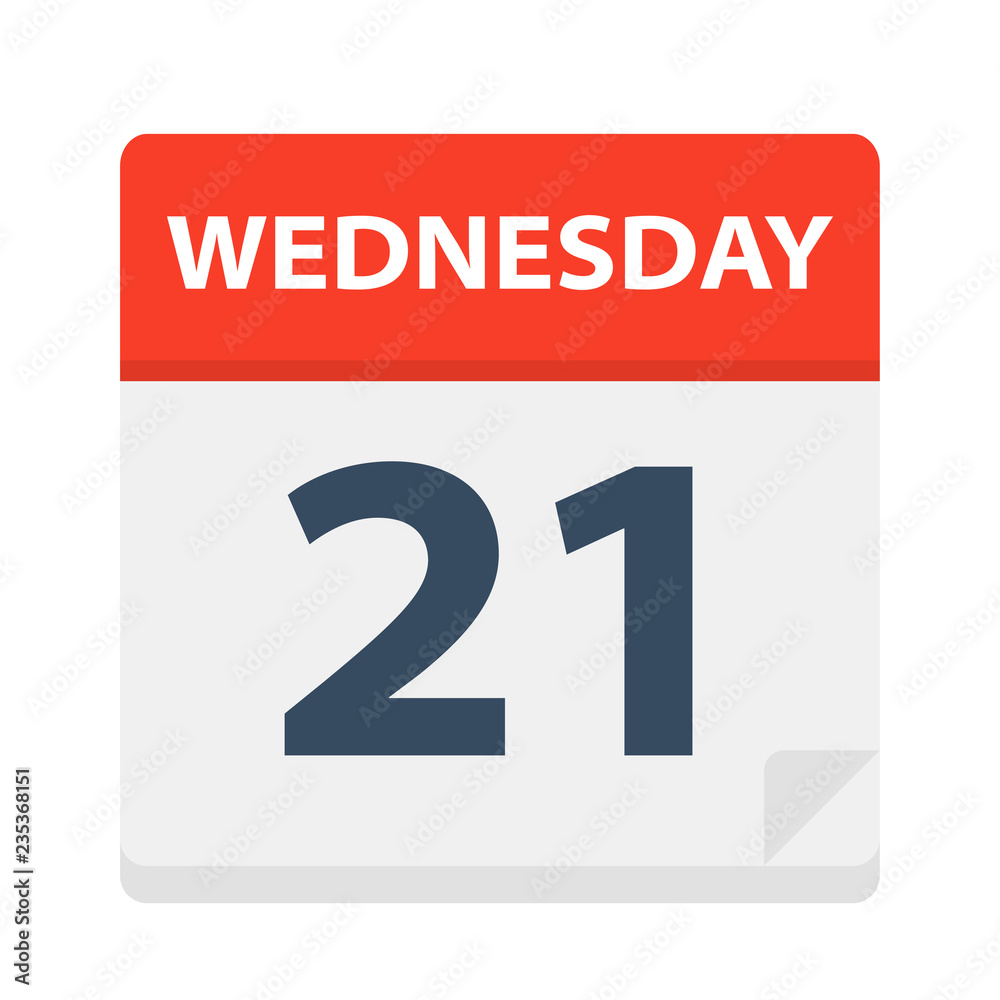 Wednesday 21 - Calendar Icon. Vector illustration of week day paper leaf. Wednesday 21 - Calendar Icon. Vector illustration of week day paper leaf.