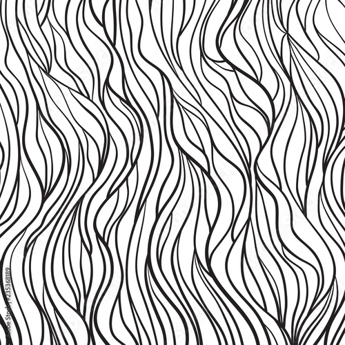 Wavy background. Hand drawn waves. Stripe abstract texture with many lines. Waved pattern. Black and white illustration for banners, flyers or posters