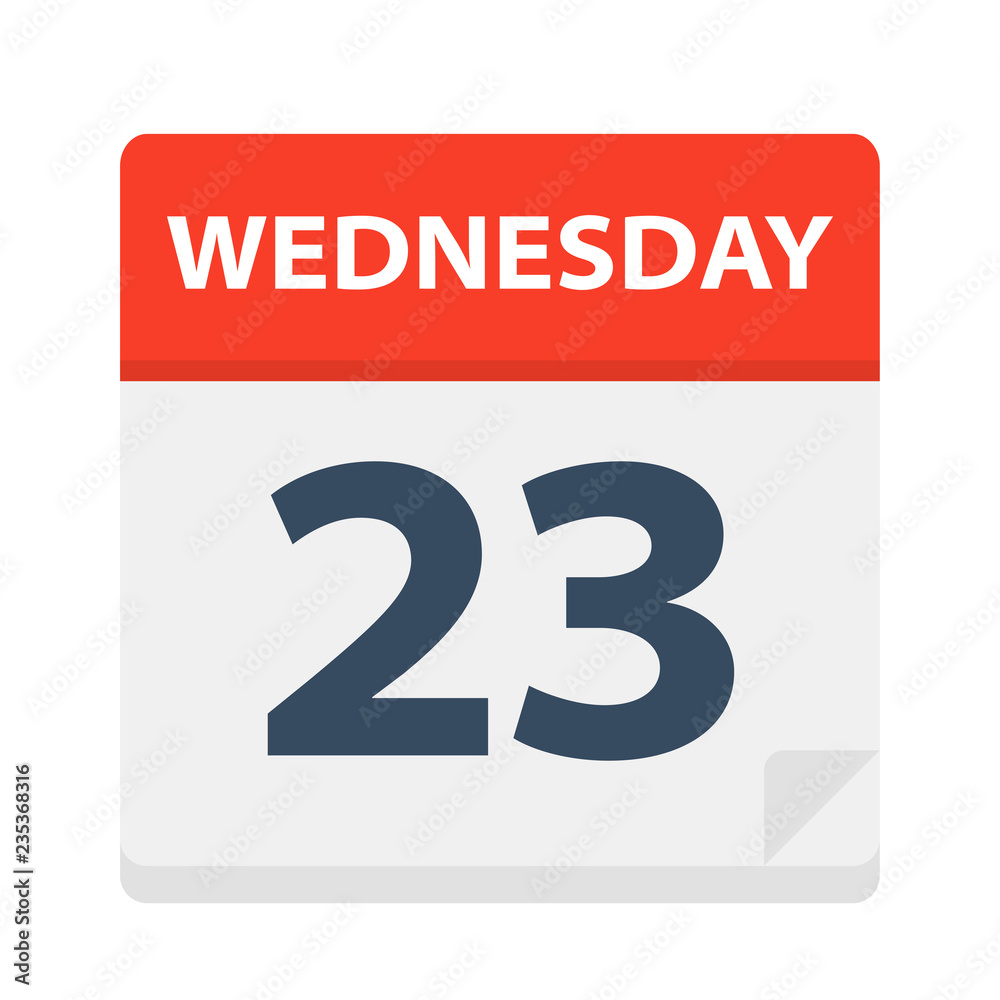 Wednesday 23 - Calendar Icon. Vector illustration of week day paper leaf. Wednesday 23 - Calendar Icon. Vector illustration of week day paper leaf.
