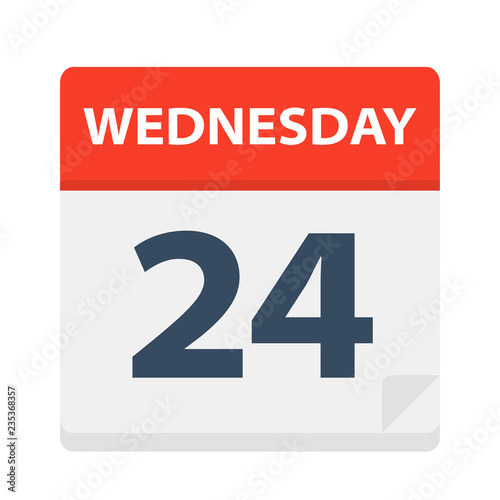Wednesday 24 - Calendar Icon. Vector illustration of week day paper leaf.