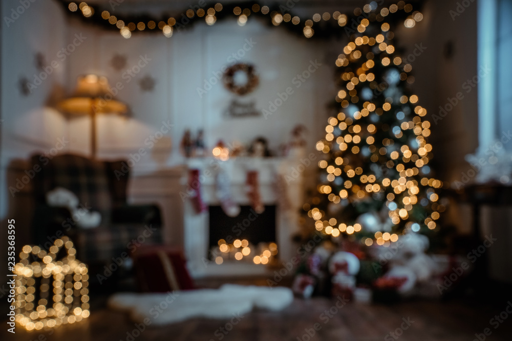 © rangizzz - Empty, defocuded christmas room background with copy space