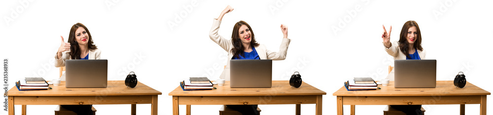 Set of Lucky business woman working with her laptop Set of Lucky business woman working with her laptop