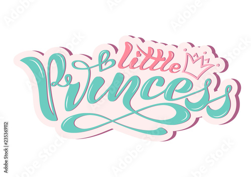 Beautiful handwritten text, calligraphy on a textured background. Vector. Inscription little princess with a crown and hearts for cards, poster, print, logo, print for clothes