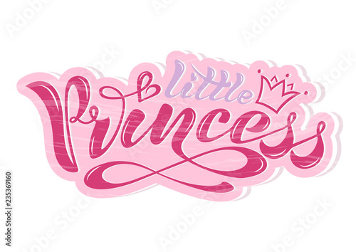 Beautiful handwritten text, calligraphy on a textured background. Vector. Inscription little princess with a crown and hearts for cards, poster, print, logo, print for clothes