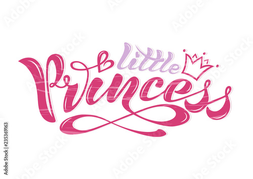 Beautiful handwritten text, calligraphy on a textured background. Vector. Inscription little princess with a crown and hearts for cards, poster, print, logo, print for clothes