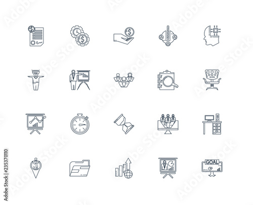 Set Of 20 outline icons such as Goal, Presentation, Profits, Fol