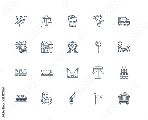 Set Of 20 outline icons such as Zoo On Wheels, Flag, Revolver, S
