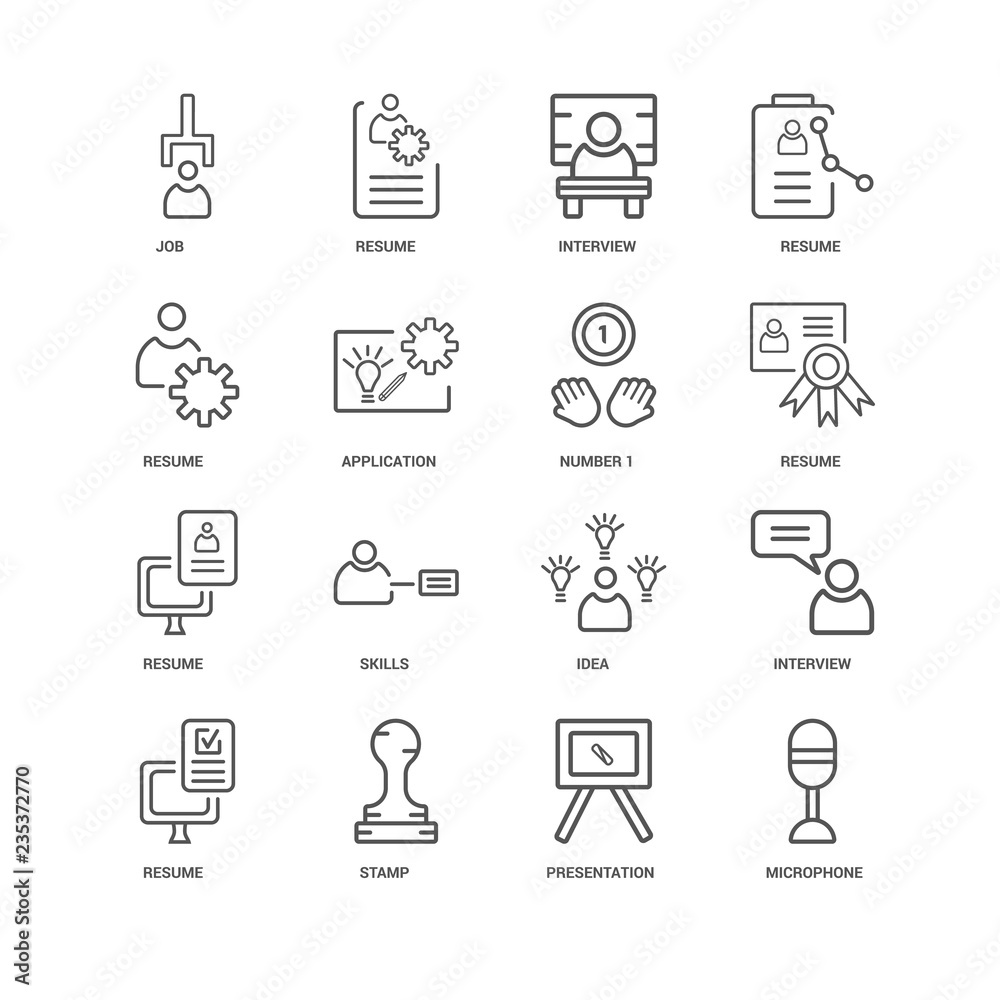 Fototapeta premium 16 linear icons related to Microphone, Application, Job, undefin