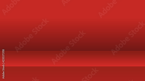Vector illustration, red studio table room for display of content or products, mock up 3D stage.