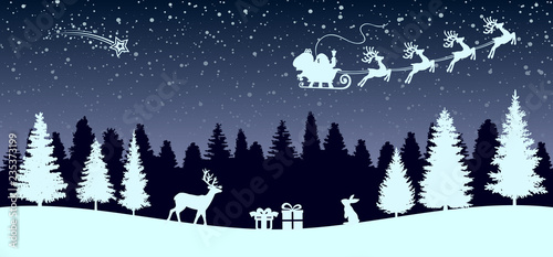 Santa Claus flyin on Christmas sleigh in the night – vector illustration