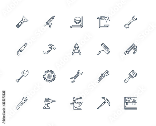 Set Of 20 outline icons such as Toolbox, Pickaxe, Anvil, Drill,