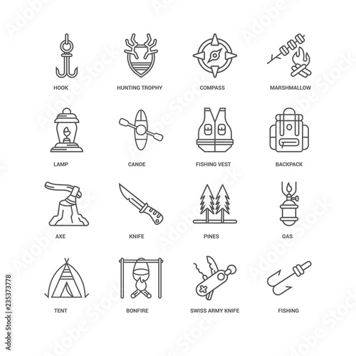 Simple Set of 16 Vector Line Icon. Contains such Icons as Fishin