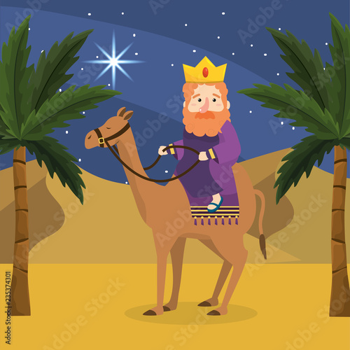 gaspar ride camel with palm trees