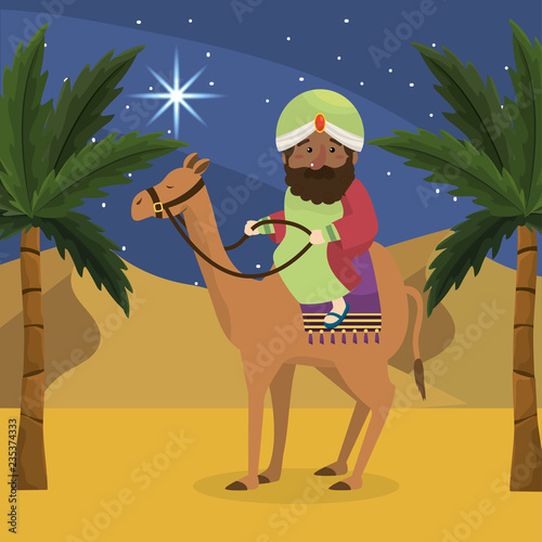 balthazar ride camel with palm trees