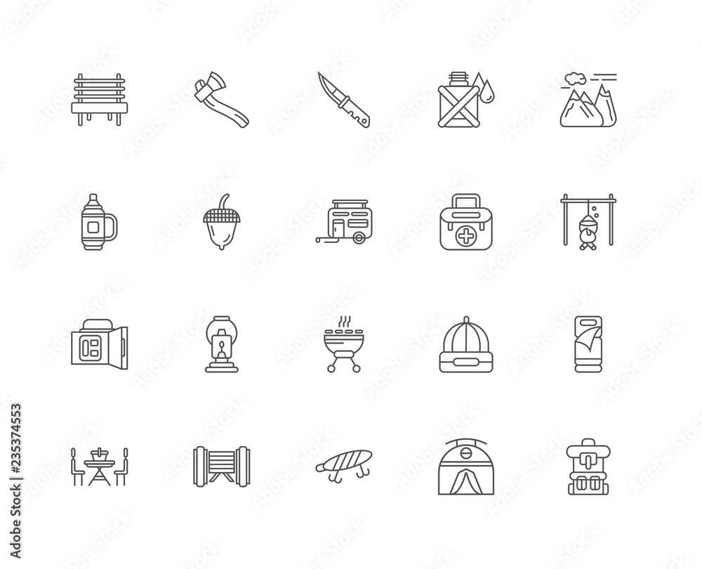 Simple Set of 20 Vector Line Icon. Contains such Icons as Backpa Simple Set of 20 Vector Line Icon. Contains such Icons as Backpa
