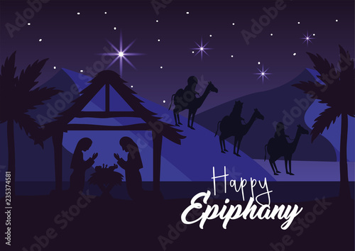 joseph and mary with jesus in the manger and magicians kings